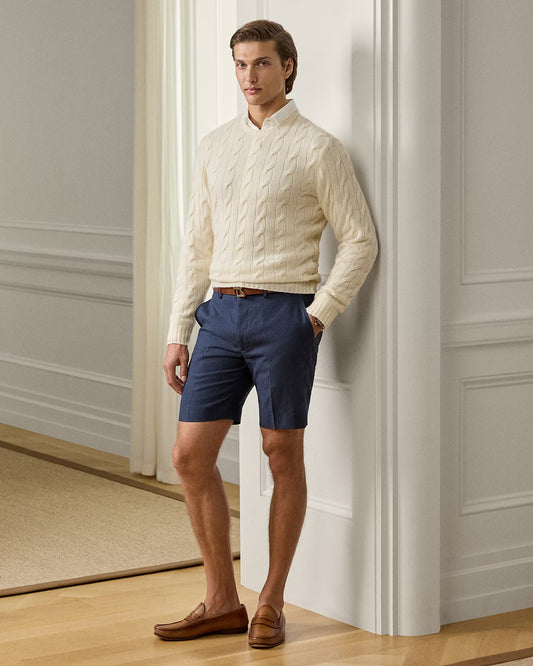 Men's Ralph Lauren Button Linen Shorts (Navy Blue)