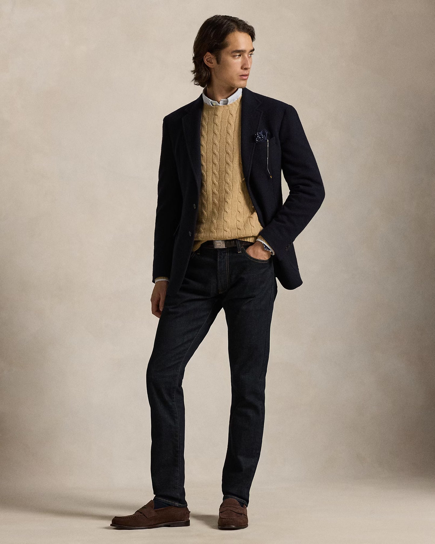 Men's 100% Cashmere Ralph Lauren Cable-Knit Sweater (Beige)