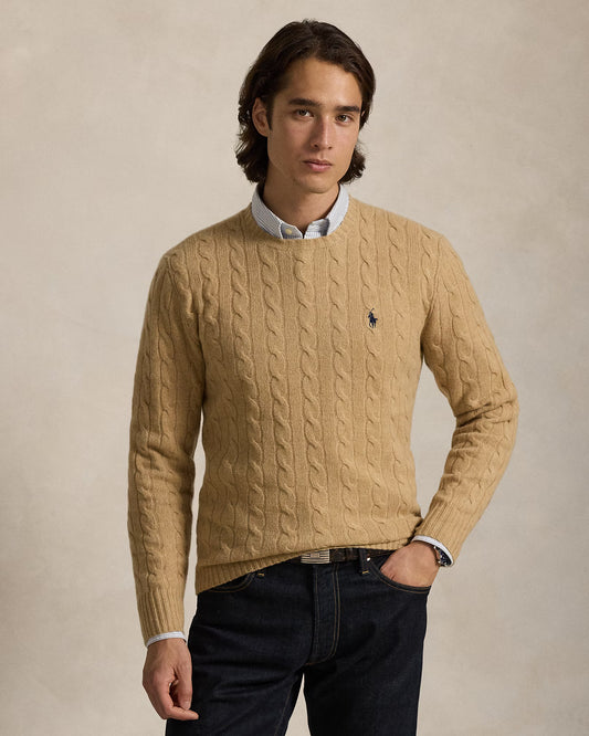 Men's 100% Cashmere Ralph Lauren Cable-Knit Sweater (Beige)