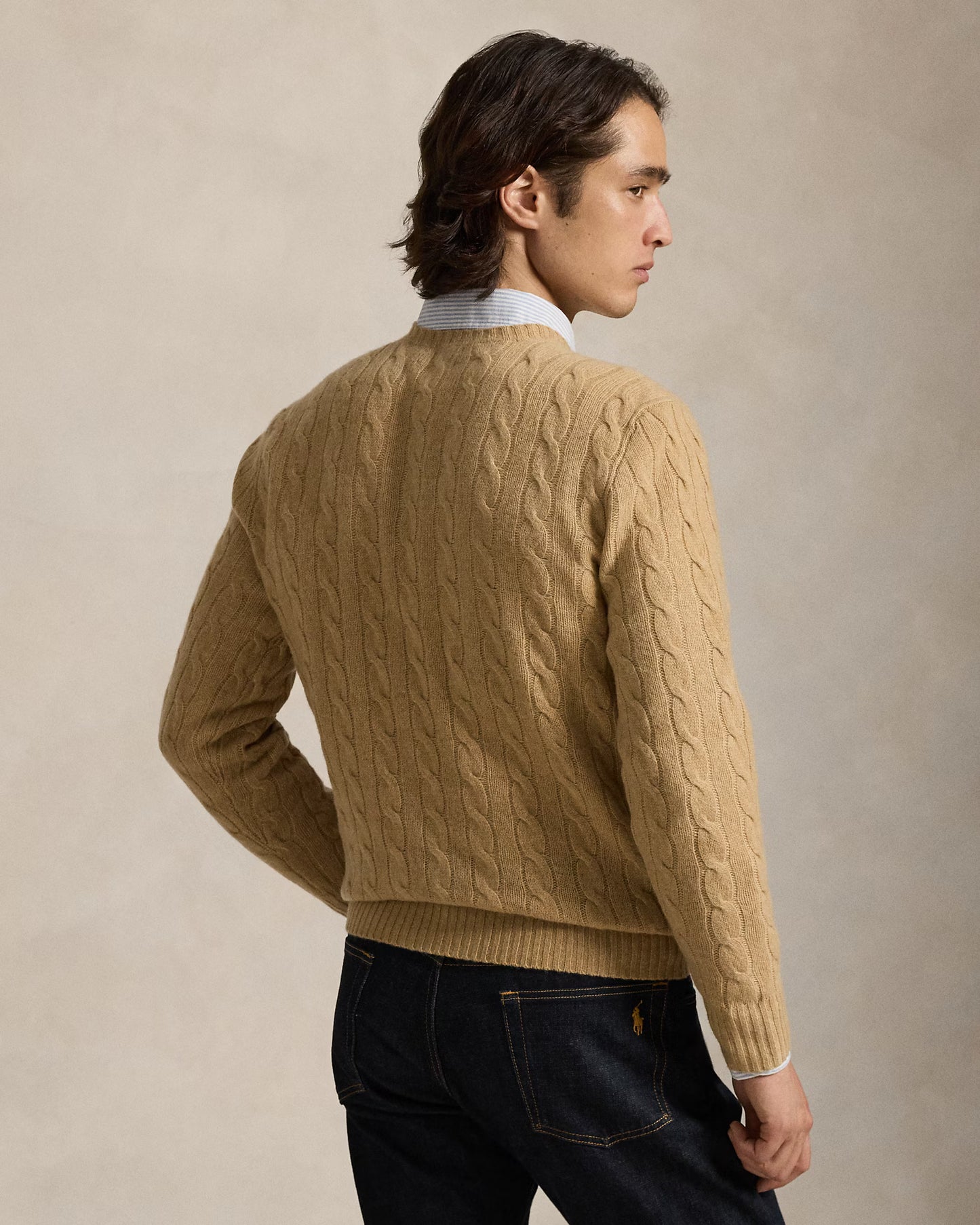 Men's 100% Cashmere Ralph Lauren Cable-Knit Sweater (Beige)