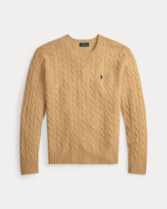 Men's 100% Cashmere Ralph Lauren Cable-Knit Sweater (Beige)