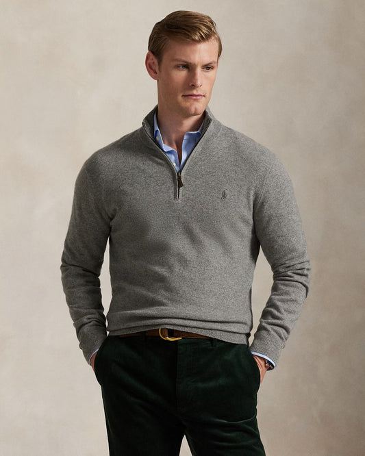 Men's 100% Cashmere Ralph Lauren Quarter-Zip Sweater (Grey)