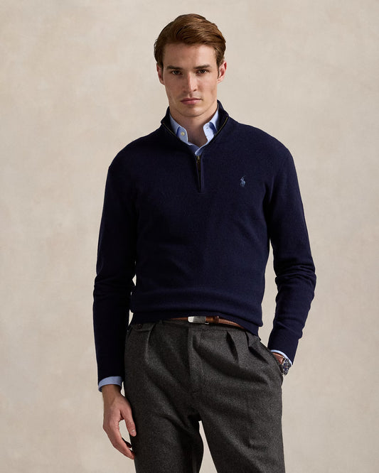 Men's 100% Cashmere Ralph Lauren Quarter-Zip Sweater (Navy Blue)