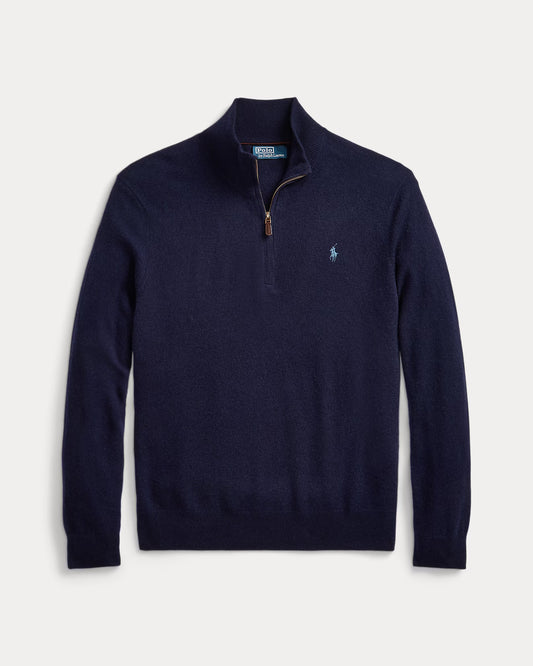 Men's 100% Cashmere Ralph Lauren Quarter-Zip Sweater (Navy Blue)