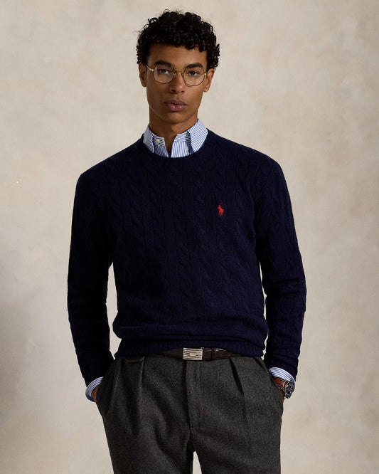 Men's 100% Cashmere Ralph Lauren Cable-Knit Sweater (Navy Blue)