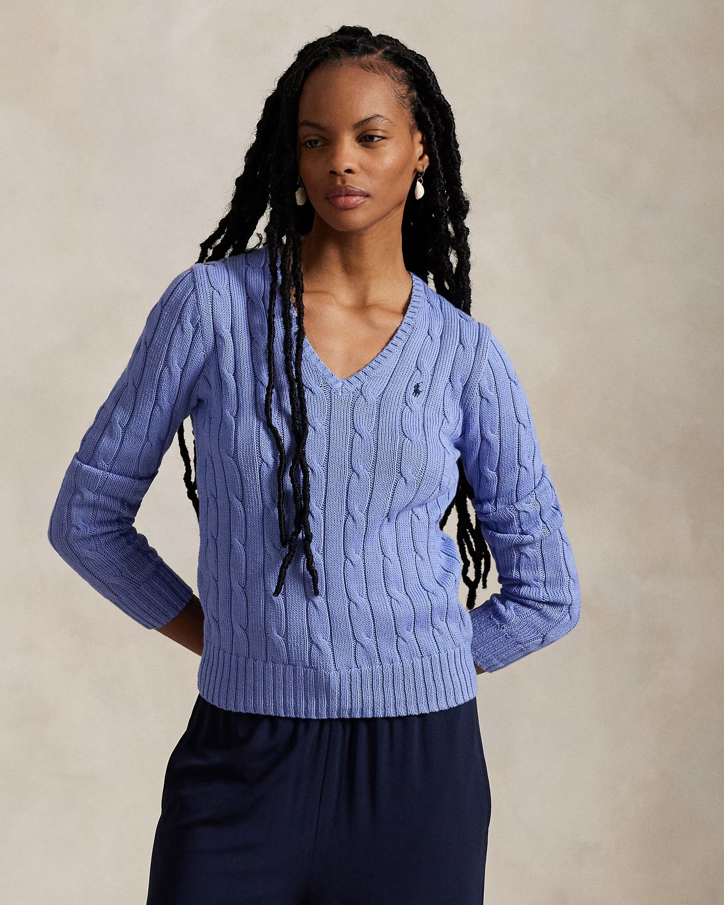 Women's Ralph Lauren Cable-Knit V-Neck Sweater (Light Blue)