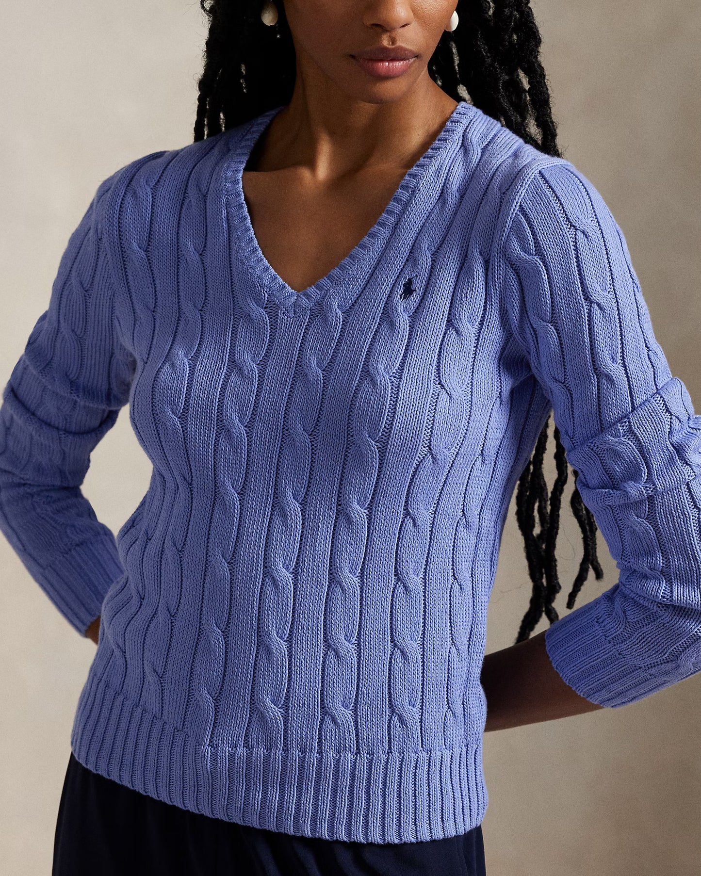 Women's Ralph Lauren Cable-Knit V-Neck Sweater (Light Blue)