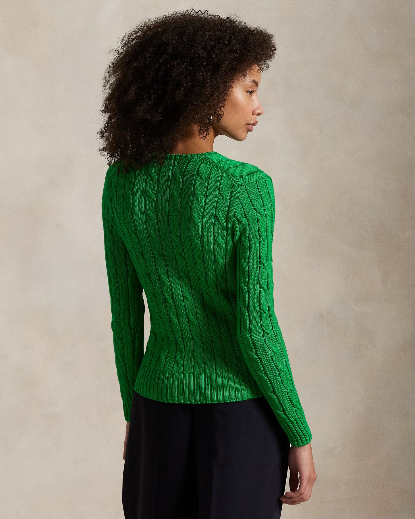 Women's Ralph Lauren Cable-Knit V-Neck Sweater (Green)