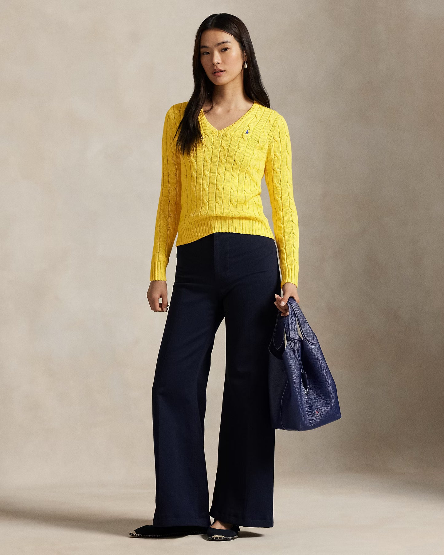 Women's Ralph Lauren Cable-Knit V-Neck Sweater (Yellow)