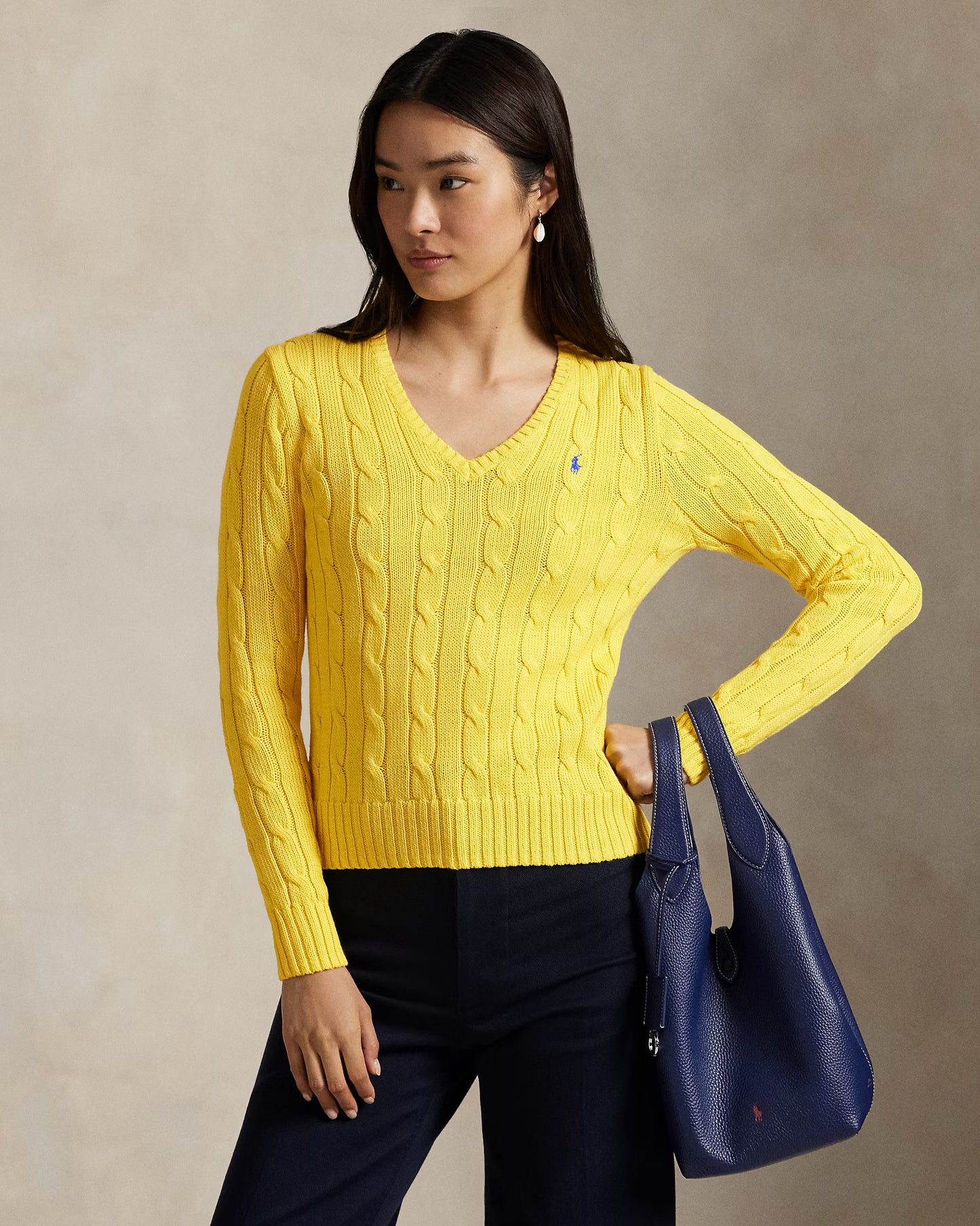 Women's Ralph Lauren Cable-Knit V-Neck Sweater (Yellow)