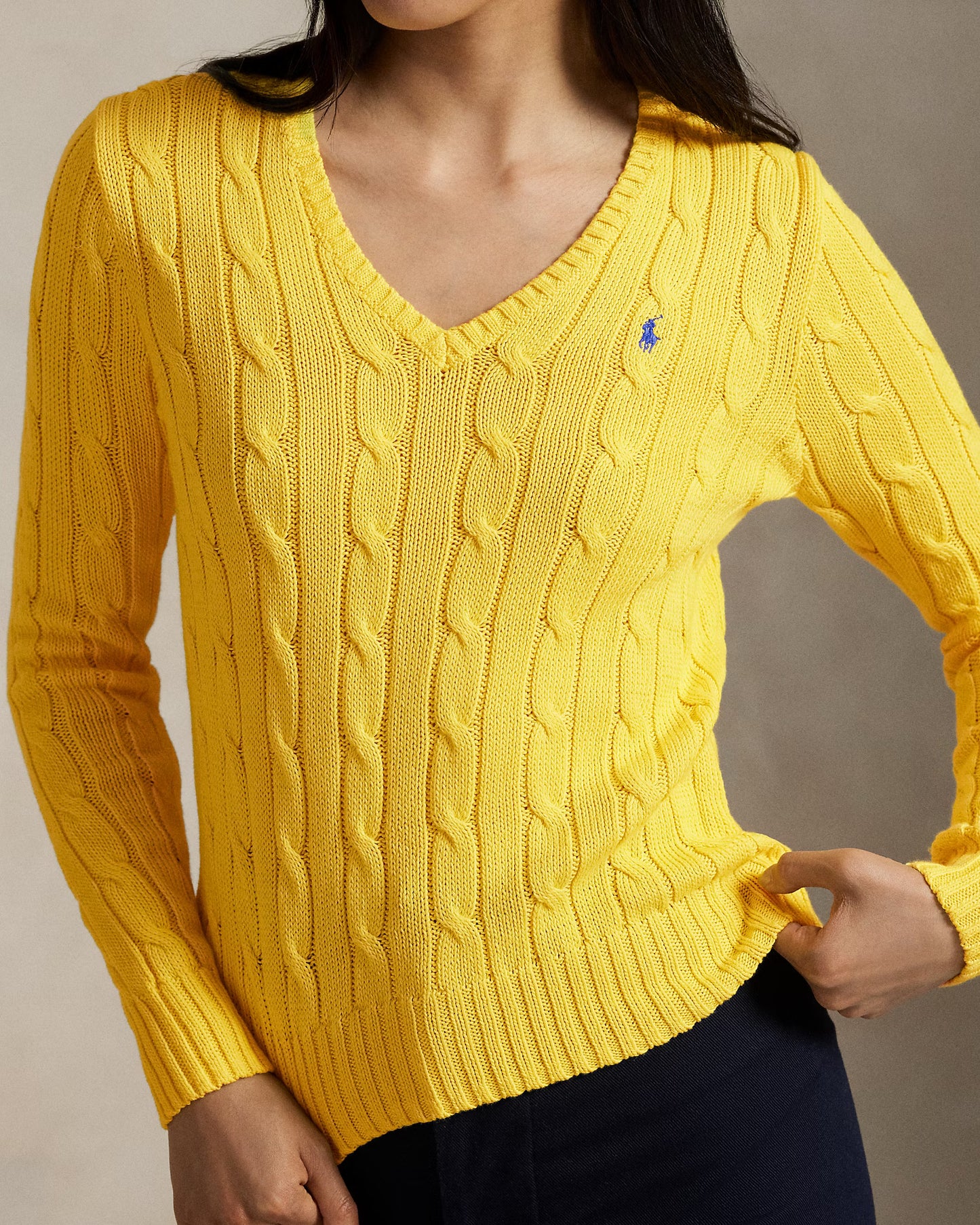 Women's Ralph Lauren Cable-Knit V-Neck Sweater (Yellow)