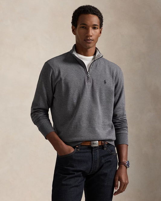 Men's 100% Cashmere Ralph Lauren Quarter-Zip Sweater (Dark Grey)