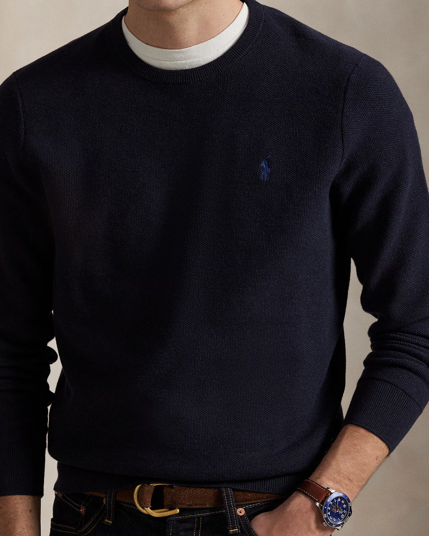 Men's 100% Cashmere Ralph Lauren Crewneck Sweater (Navy Blue)