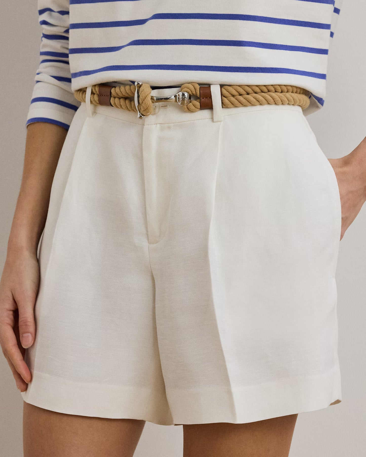 Women's Ralph Lauren Button Linen Shorts (White)