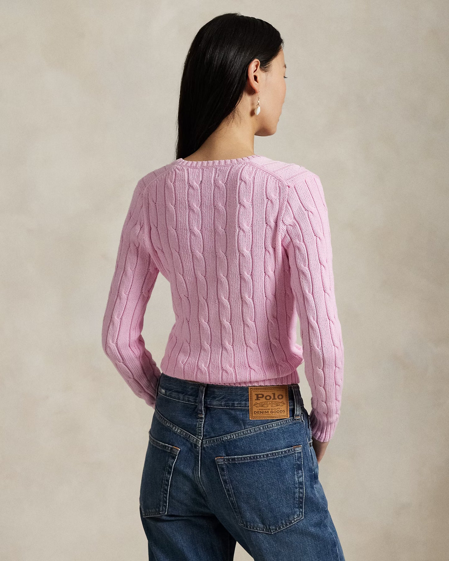 Women's Ralph Lauren Cable-Knit V-Neck Sweater (Pink)