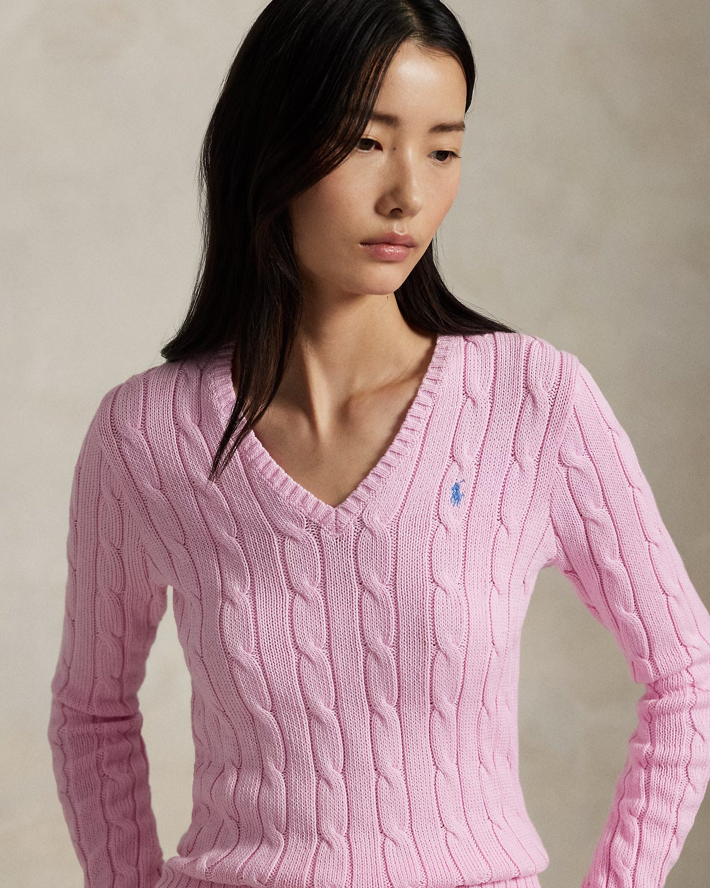 Women's Ralph Lauren Cable-Knit V-Neck Sweater (Pink)