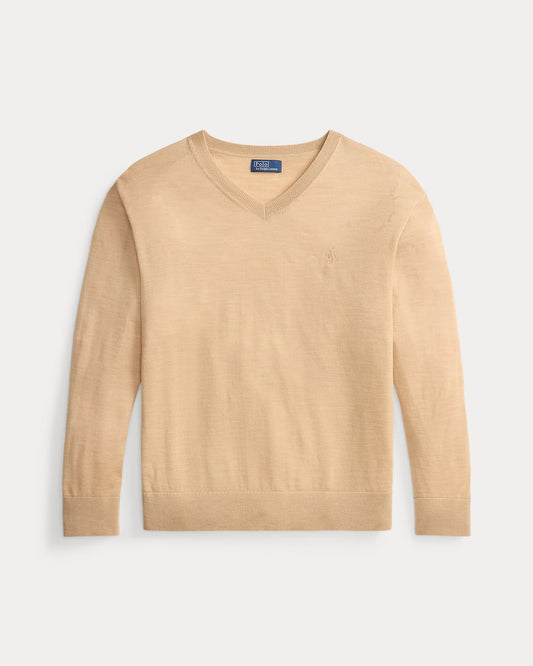 Women's 100% Cashmere Ralph Lauren V-Neck Sweater (Beige)
