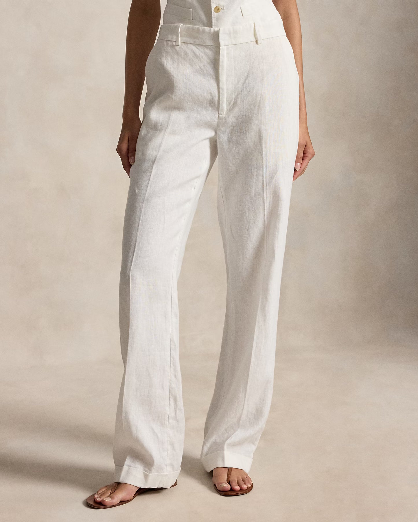 Women's Ralph Lauren Button Linen Pants (White)
