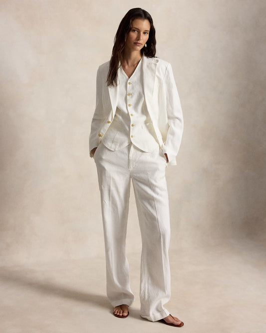 Women's Ralph Lauren Button Linen Pants (White)