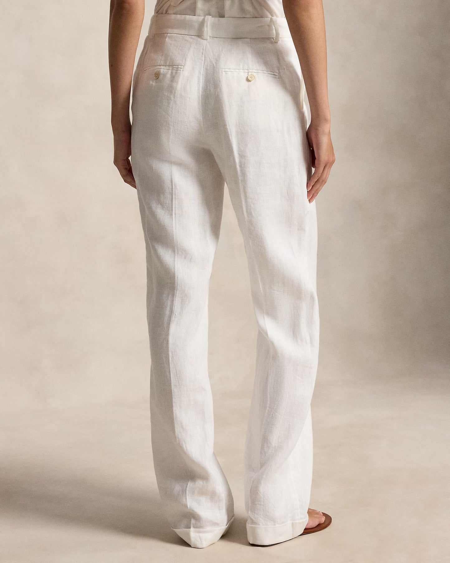Women's Ralph Lauren Button Linen Pants (White)