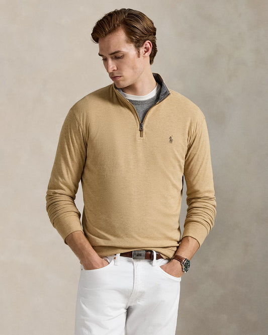 Men's 100% Cashmere Ralph Lauren Quarter-Zip Sweater (Camel)