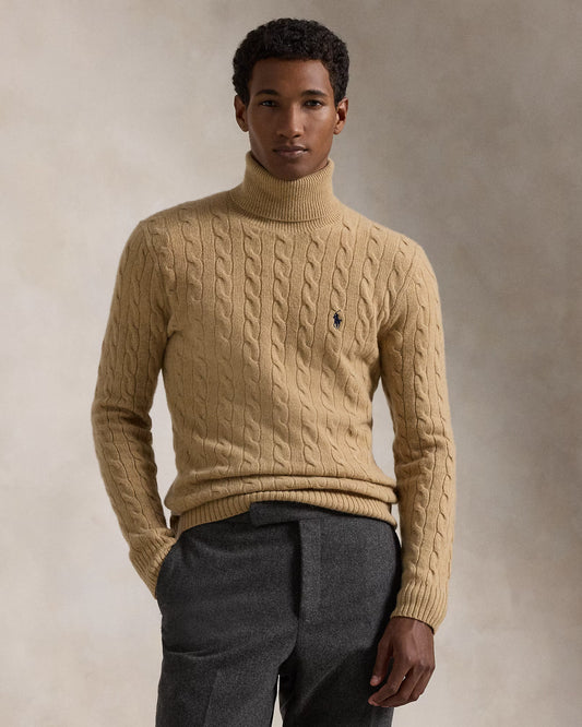 Men's Ralph Lauren Cable-Knit Turtleneck Sweater (Brown)