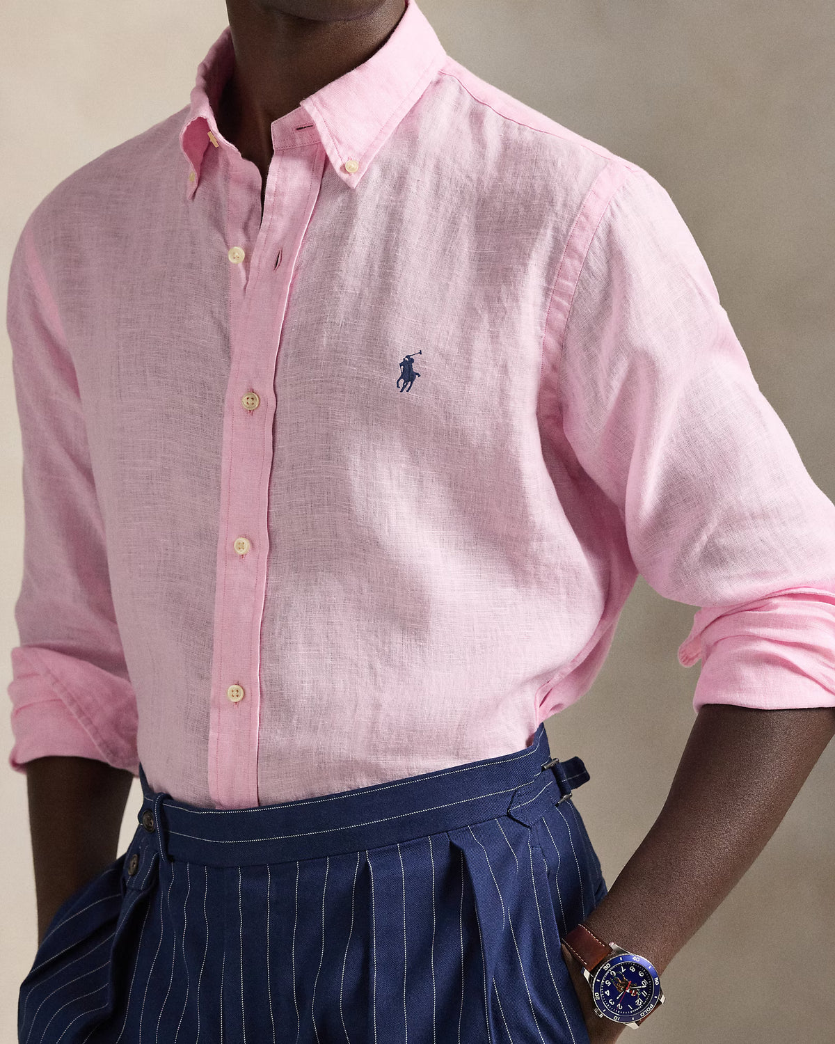 Men's Ralph Lauren Linen Shirt (Baby Pink)