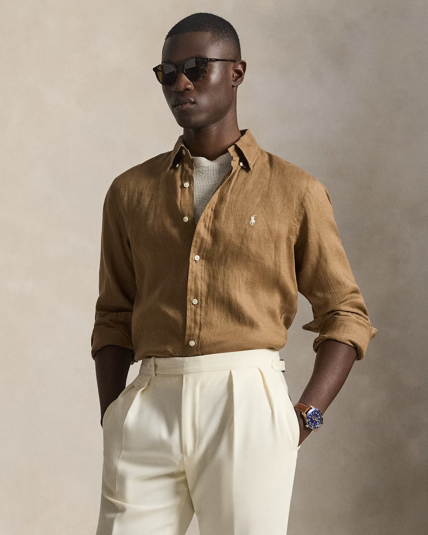 Men's Ralph Lauren Linen Shirt (Brown)