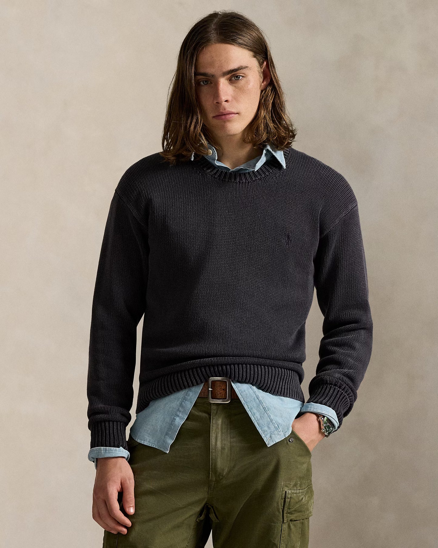 Men's 100% Cashmere Ralph Lauren Crewneck Sweater (Flint)