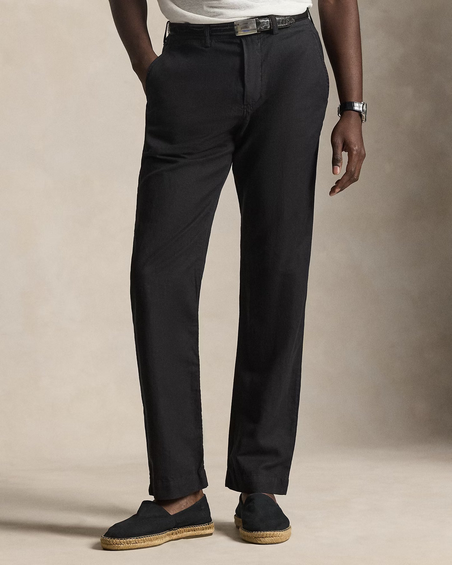 Men's Ralph Lauren Button Linen Pants (Black)