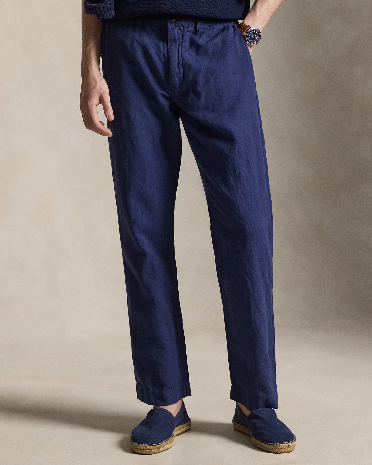 Men's Ralph Lauren Button Linen Pants (Navy Blue)