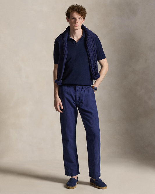 Men's Ralph Lauren Button Linen Pants (Navy Blue)