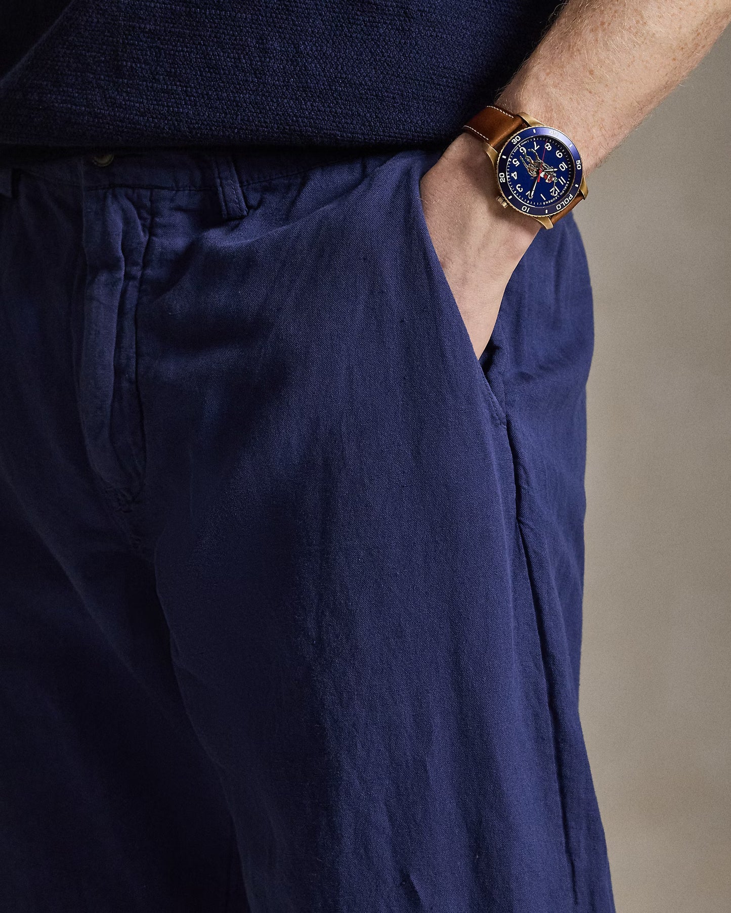 Men's Ralph Lauren Button Linen Pants (Navy Blue)