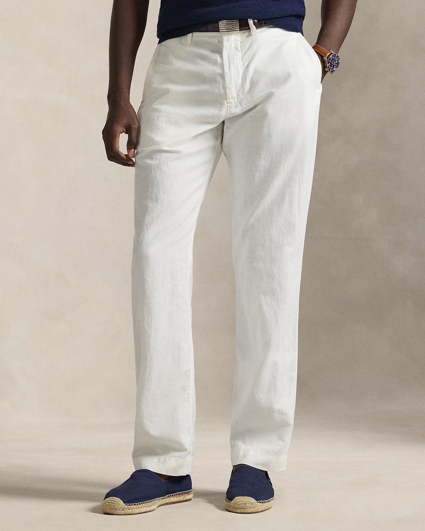 Men's Ralph Lauren Button Linen Pants (White)