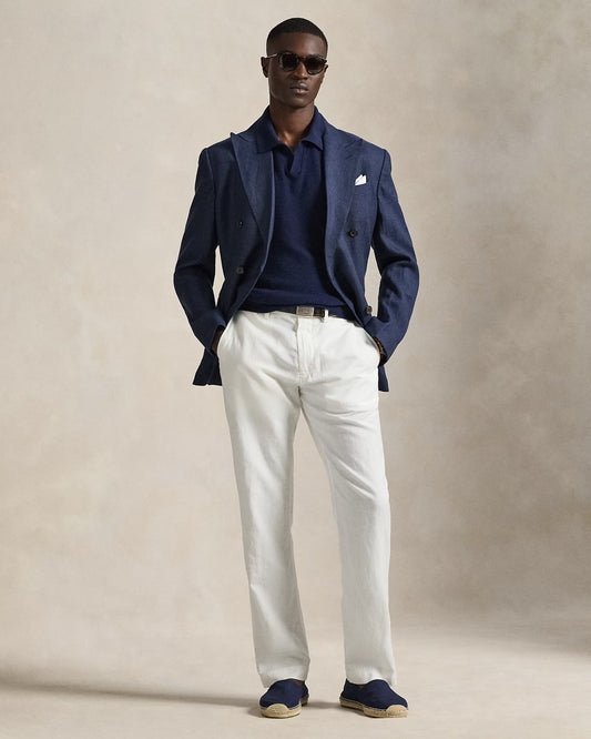 Men's Ralph Lauren Button Linen Pants (White)