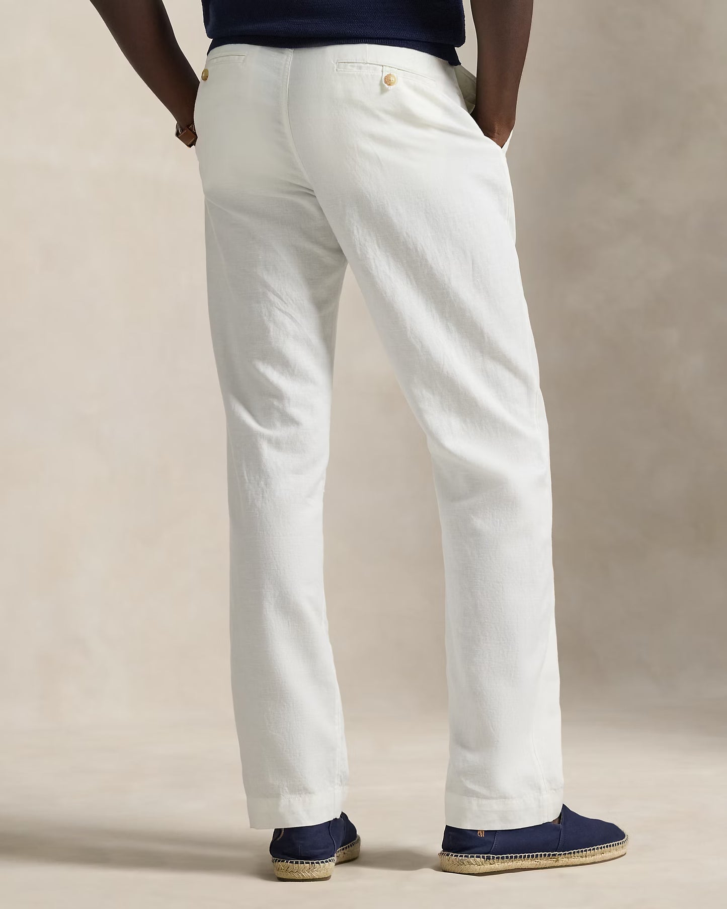 Men's Ralph Lauren Button Linen Pants (White)