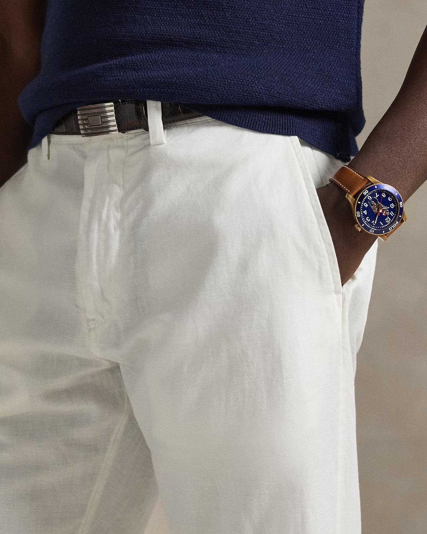 Men's Ralph Lauren Button Linen Pants (White)