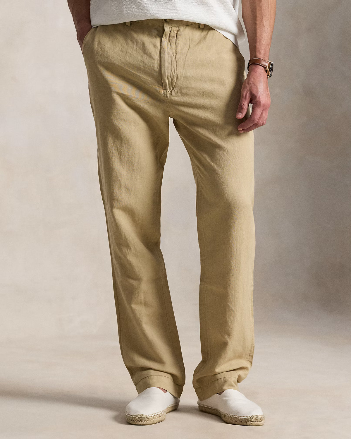 Men's Ralph Lauren Button Linen Pants (Beige)