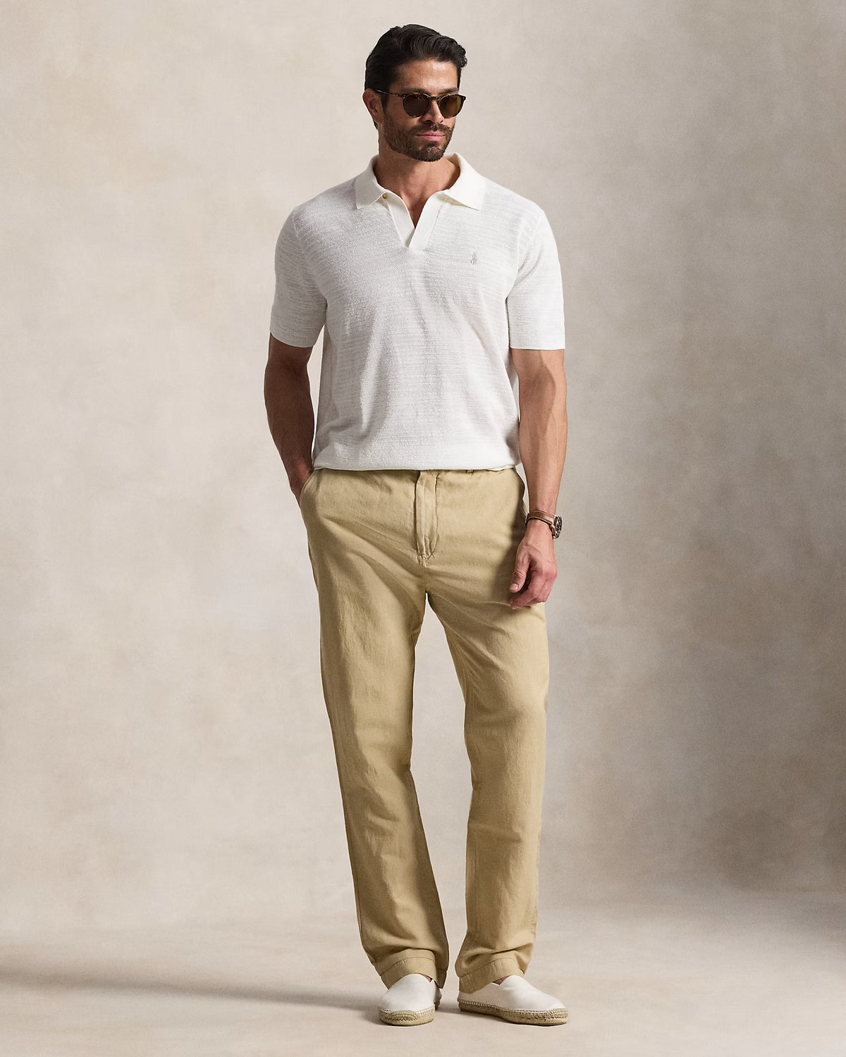 Men's Ralph Lauren Button Linen Pants (Beige)