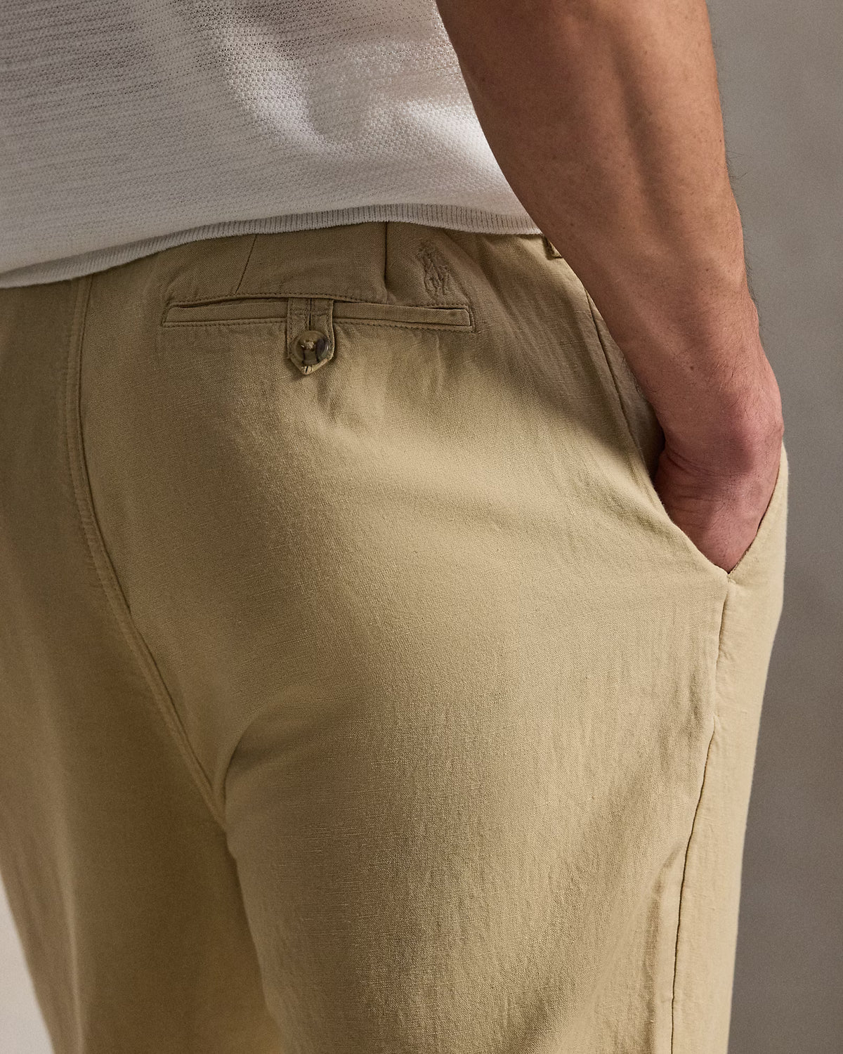 Men's Ralph Lauren Button Linen Pants (Beige)
