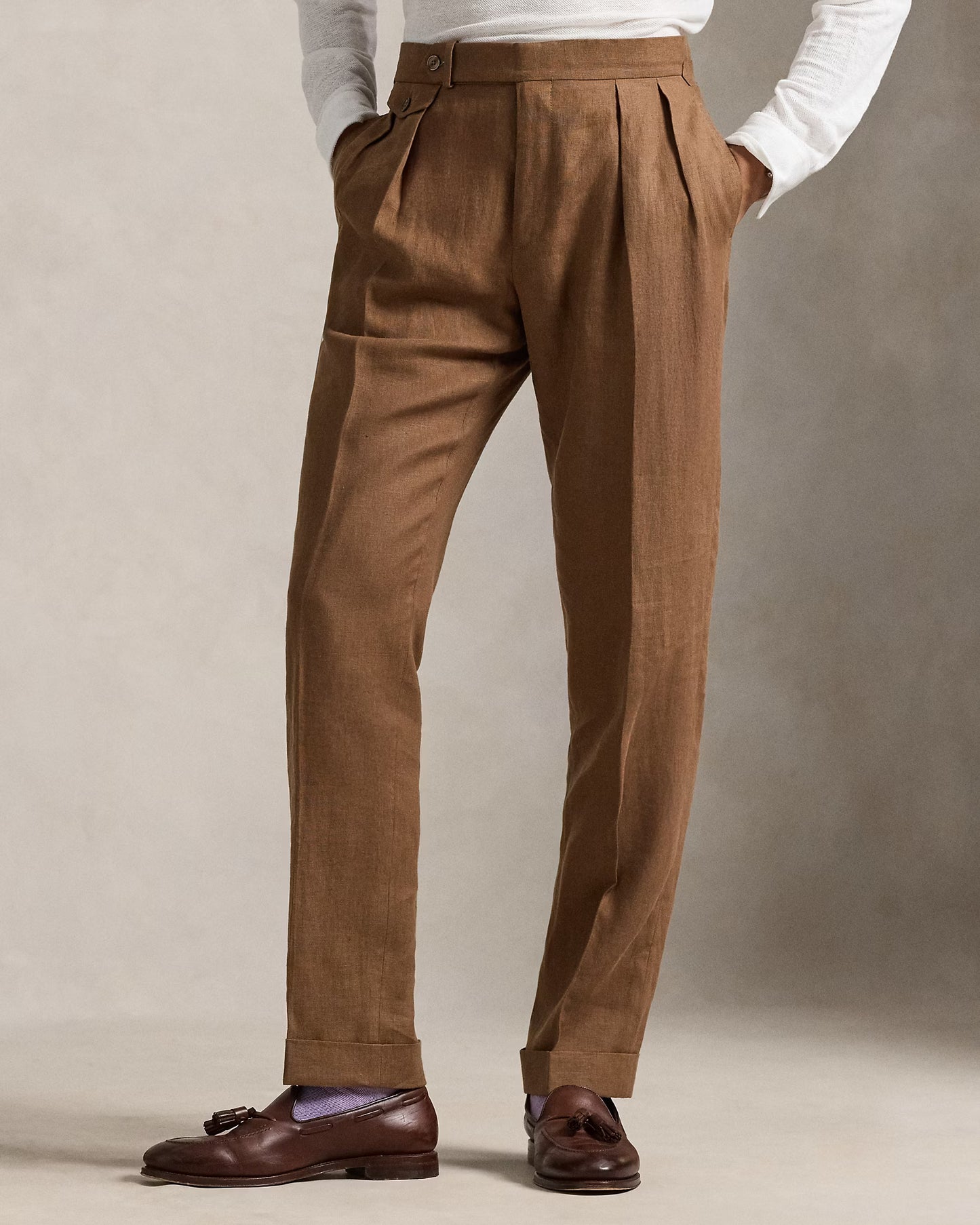 Men's Ralph Lauren Button Linen Pants (Khaki)