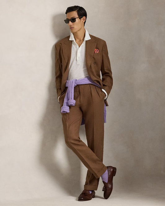 Men's Ralph Lauren Button Linen Pants (Khaki)