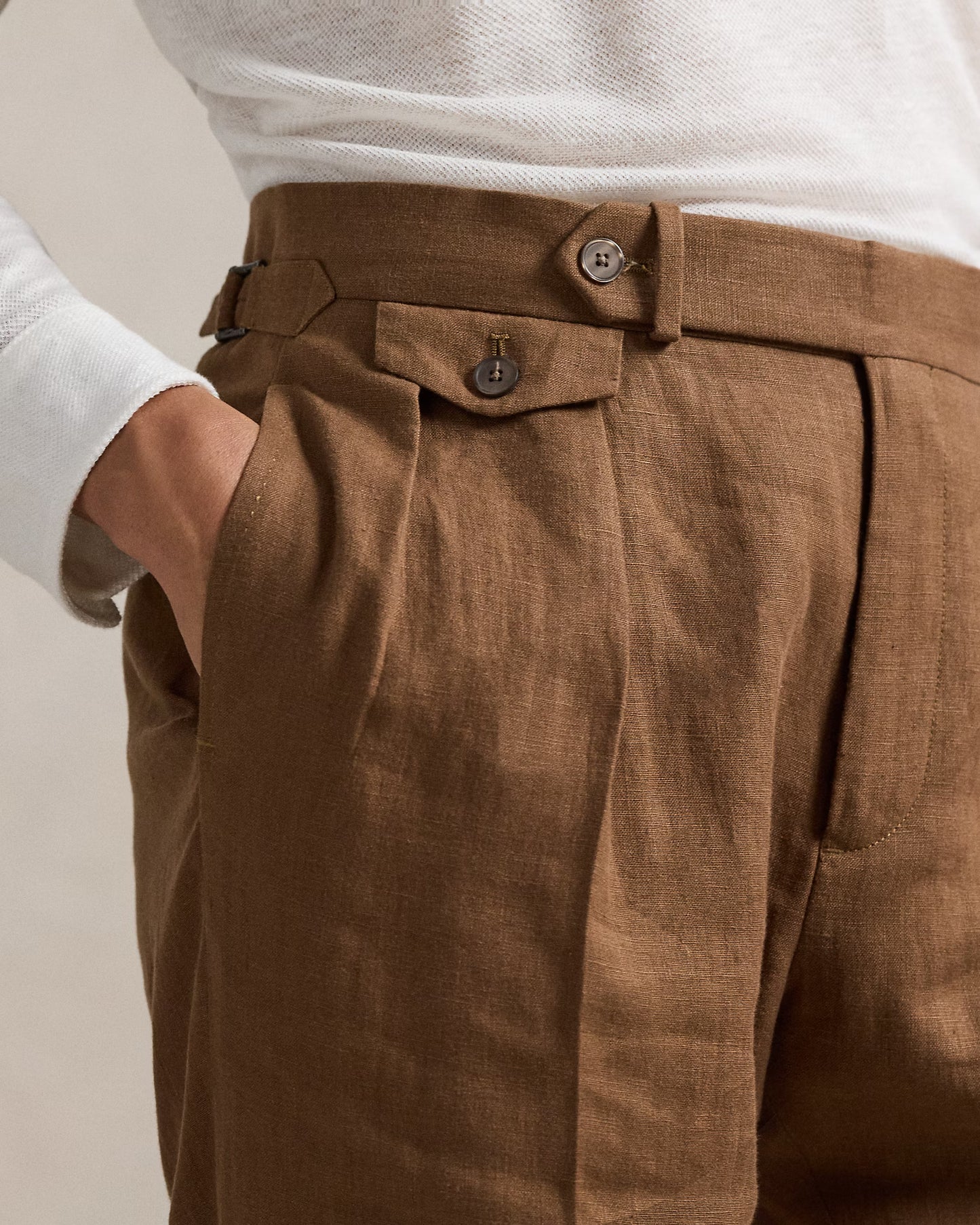 Men's Ralph Lauren Button Linen Pants (Khaki)