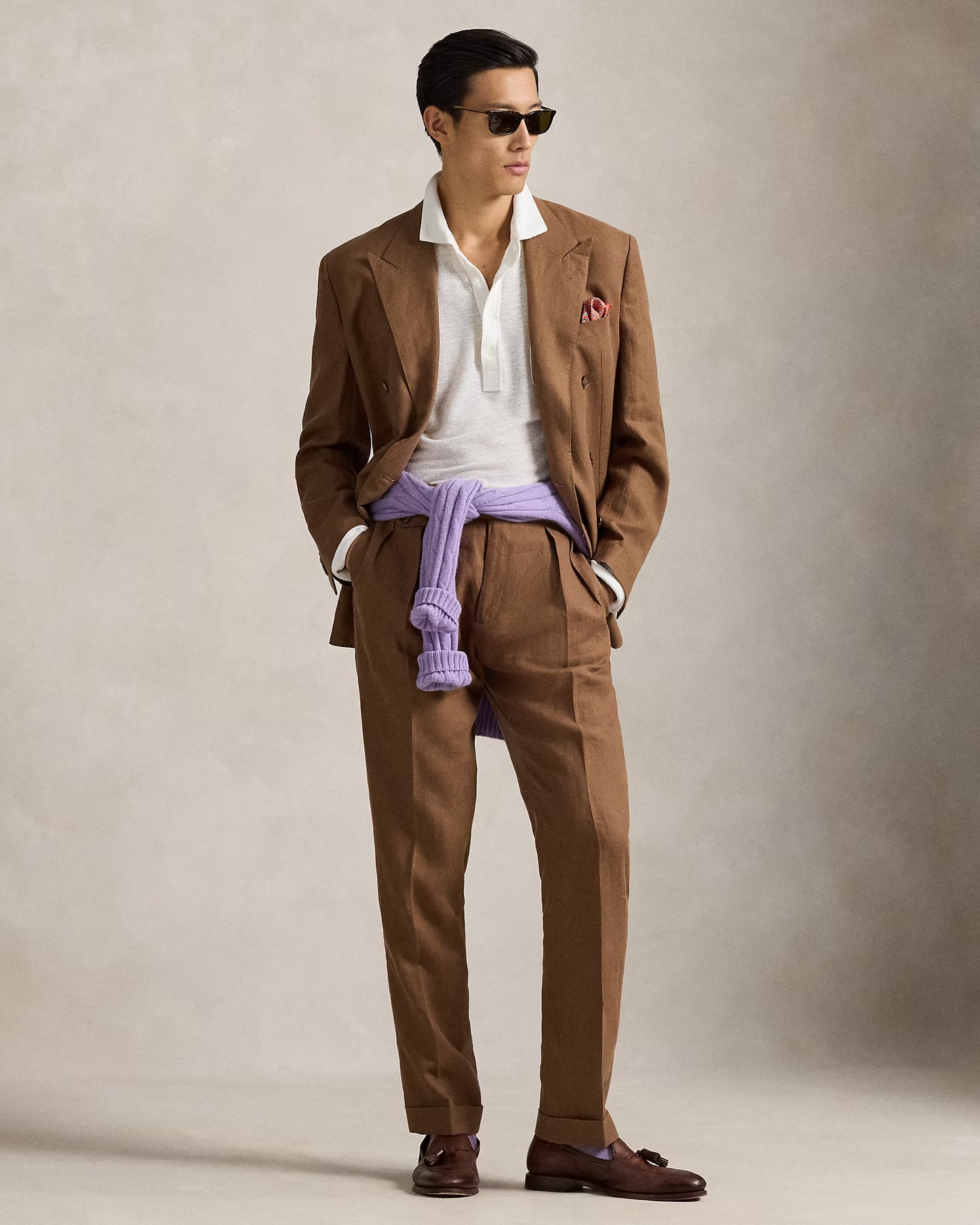 Men's Ralph Lauren Button Linen Pants (Khaki)